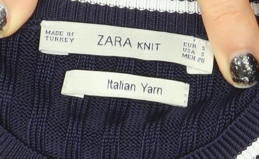 Zara Knit Women's Blue Short Sleeve Cotton Blend Top Size S