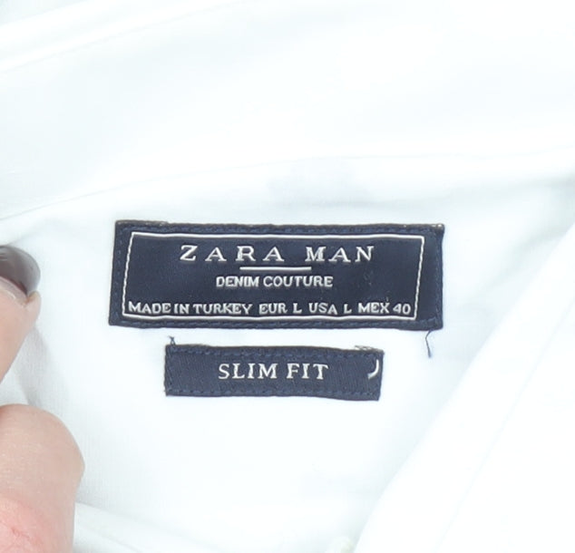 Zara Man White Slim Fit Skull Print Long Sleeve Shirt Size L