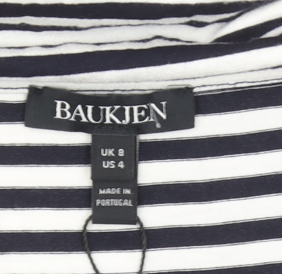 Baukjen Women’s Blue Striped Cold Shoulder 3/4 Sleeve Boat Neck T-Shirt Size 8