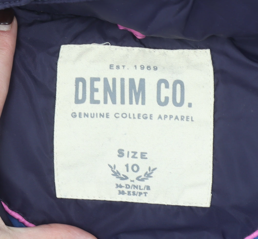 Denim Co. Womens Blue Faux Fur Hooded Puffer Gilet Size 10