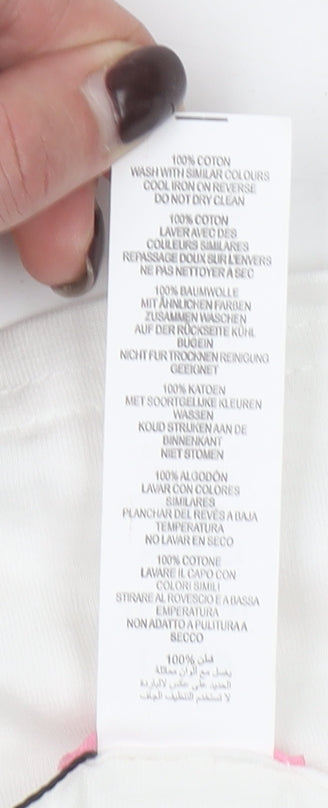 Love Island Women’s White Cotton T-Shirt Size S Crew Neck Short Sleeve