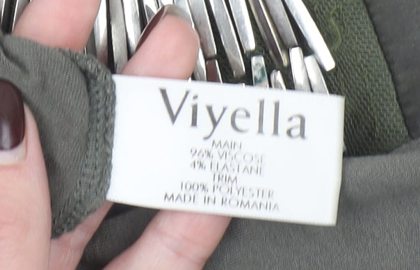 Viyella Womens Green Beaded Boat Neck Viscose T-Shirt Size S
