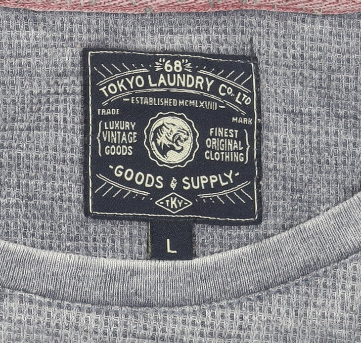 Tokyo Laundry Men's Blue Cotton Blend Crew Neck T-Shirt Size L