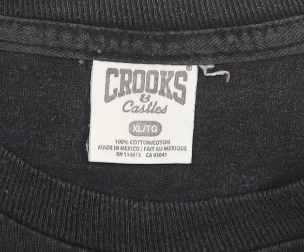 Crooks & Castles Men's Black XL Graphic Crew Neck Cotton T-Shirt