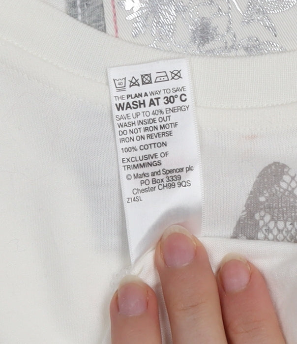 Marks & Spencer Women Ivory Butterfly T-Shirt Short Sleeve 100% Cotton Indigo JNR