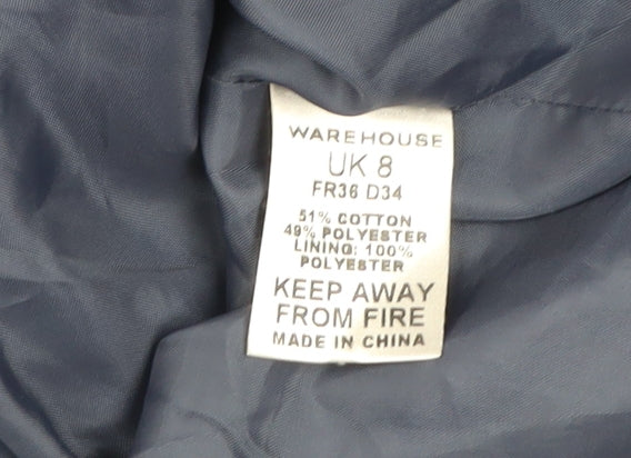 Warehouse Women’s Blue Military Jacket Size 8 Cotton Blend