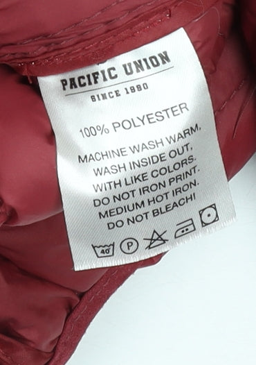 Pacific Union Womens Red Puffer Jacket Medium Polyester Zip Casual