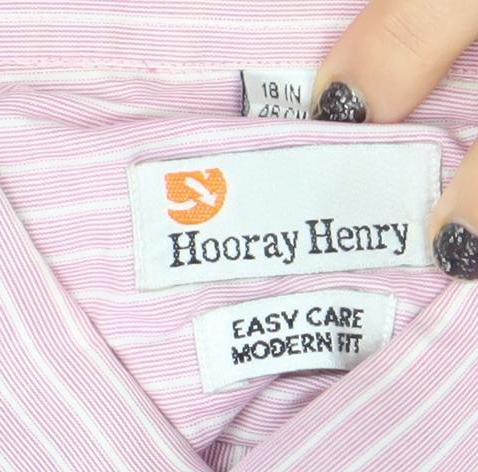 Hoofly Henry Men's Pink Striped Button-Up Shirt Size 18in Classic Fit