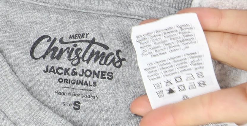 Jack & Jones Men's Grey Christmas Reindeer Graphic Sweatshirt S