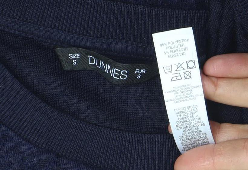 Dunnes Women Navy Blue Textured 3/4 Sleeve Jersey Top Size S