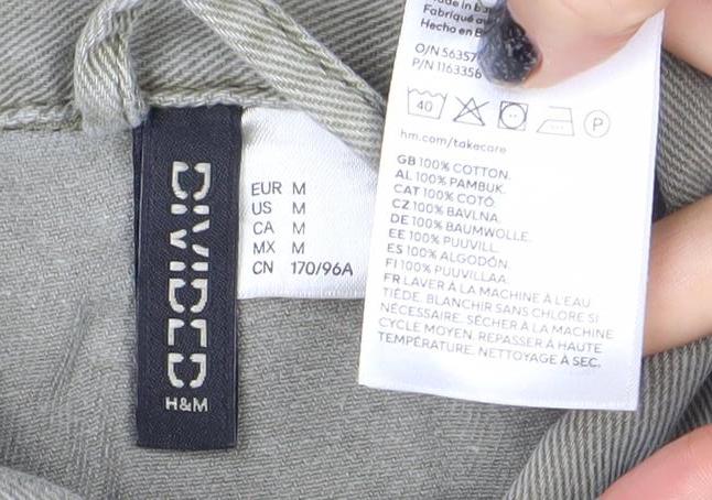 H&M Divided Women Khaki Cotton Military Jacket M Regular Long Sleeve