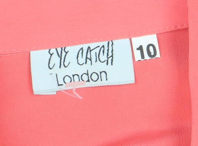 Evie Arch London Women's Pink Embroidered Short Sleeve Button-Up Blouse Size 10