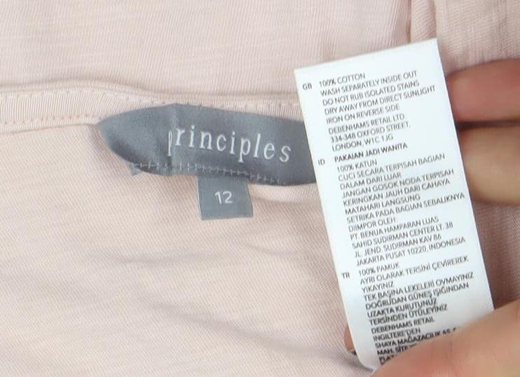 Principles Women Pink Crochet V-Neck Cotton Tunic Blouse Size 12