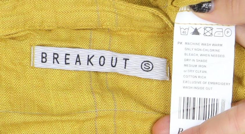 Breakout Women's Yellow Cotton 3/4 Sleeve Tunic Button-Up Top - Size S