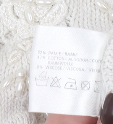 HONEY Women’s Ivory Open-Knit Beaded Pullover Jumper Size M