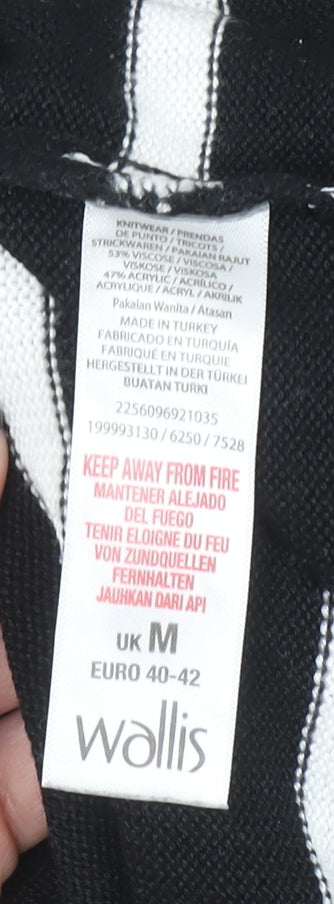 Wallis Women Black White Striped V-Neck Jumper Size M Stud Detail