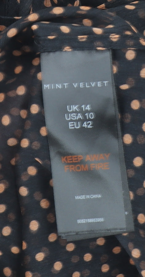 Mint Velvet Womens Black Polka Dot Sheer Tie Neck Blouse Size 14