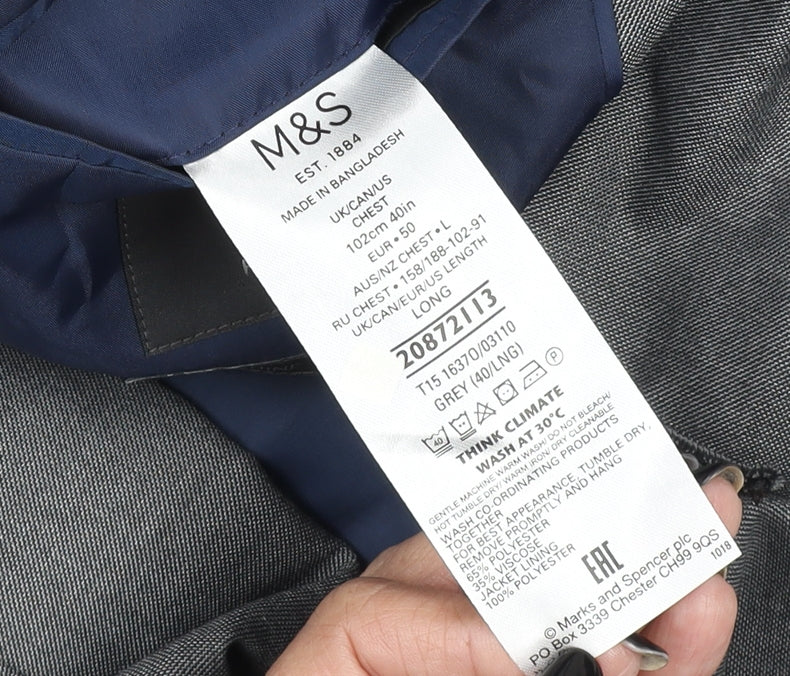 Marks & Spencer Men's Grey 40 Long Wool Blend Blazer Jacket