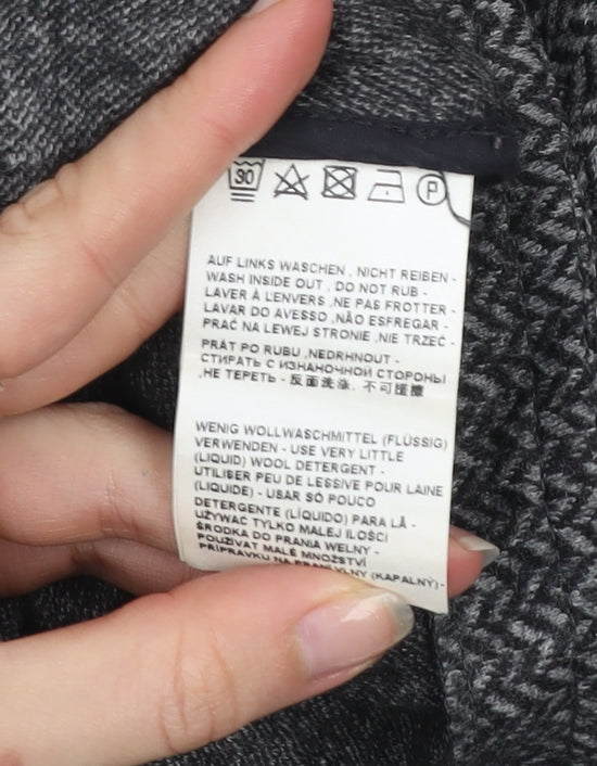 Brax Women's Grey Herringbone Wool Blend Blazer Size 12 Classic Style