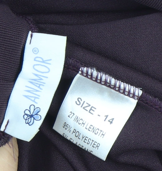 Anamor Womens Purple Size 14 Polyester Stretch Ankle Trousers