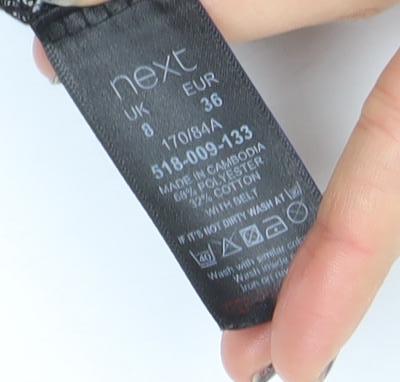 Next Women Black Chevron Belted Shift Dress Size 8 3/4 Sleeve Workwear