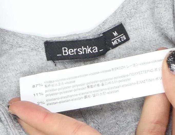 Bershka Women’s Grey Sleeveless Bodycon Knit Dress Size M