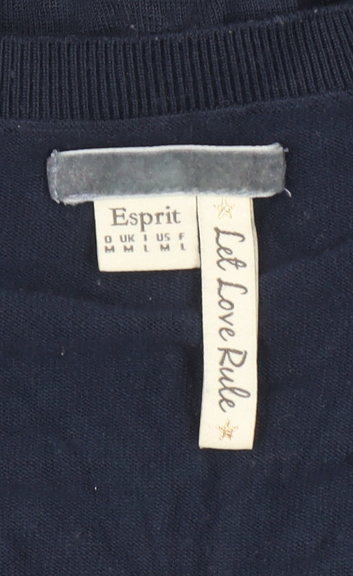 Esprit Women's Blue V-Neck Cotton Jumper Size M