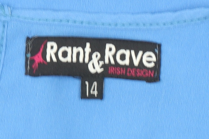 Rant & Rave Women's Blue Lace Trim Short Sleeve Tunic Blouse Size 14