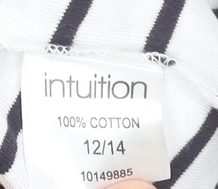 Intuition Women’s White & Navy Striped Cotton Long Sleeve T-Shirt Size 12/14