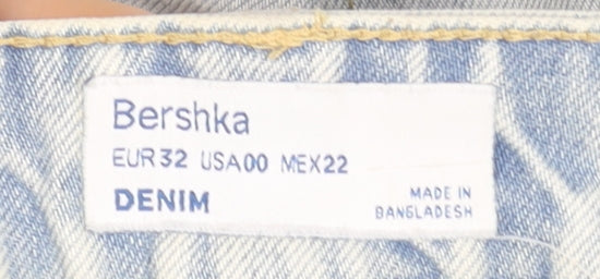 Bershka Women’s Blue Mom Jeans Size 4 High Rise 100% Cotton Denim
