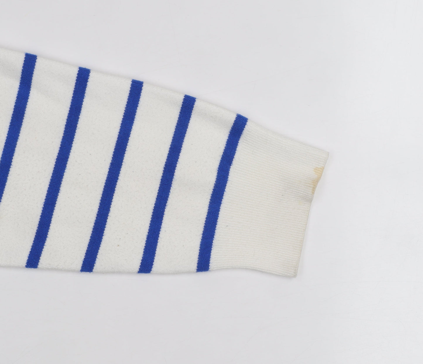 MNG Women's White Blue Striped Collared Henley Jumper Size M