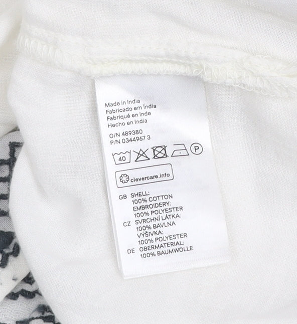 H&M L.O.G.G. Women White Embroidered Tunic Blouse Size 12