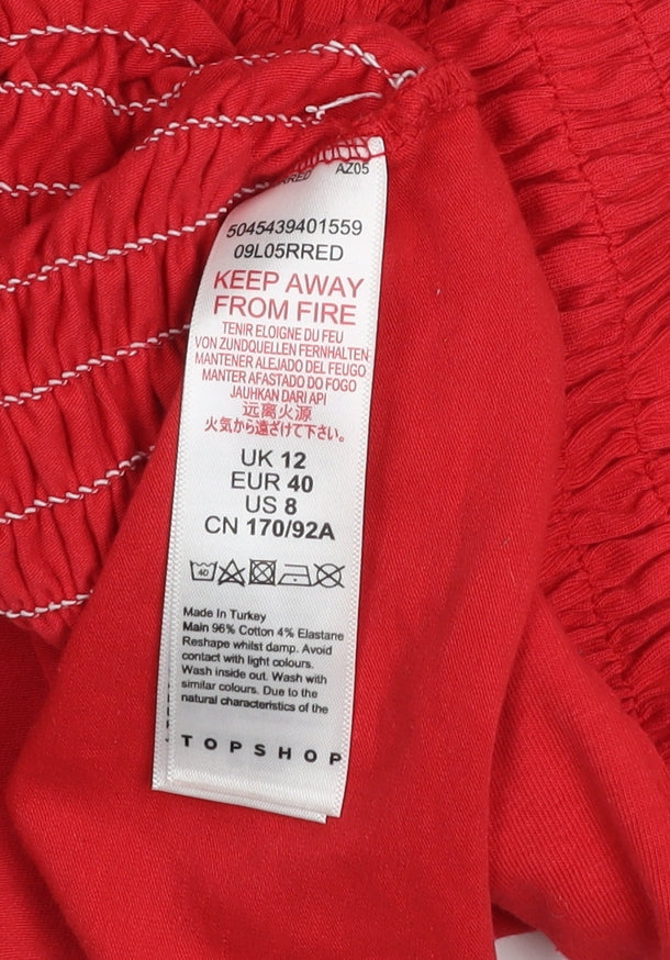Topshop Women Red Cropped Long Sleeve Square Neck Jersey Blouse Size 12