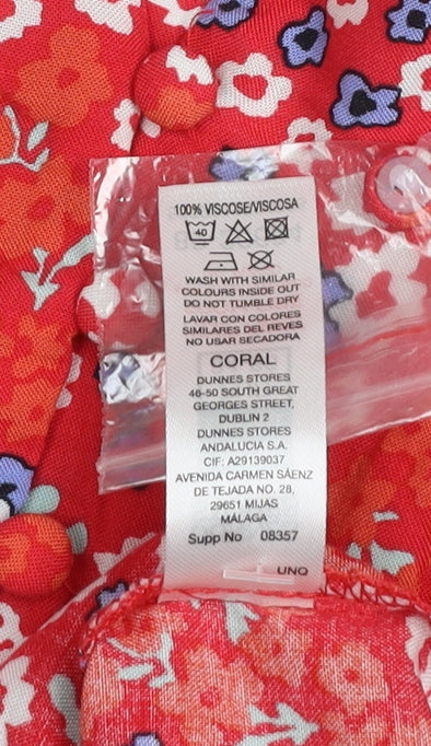 Dunnes Womens Red Floral V-Neck 3/4 Sleeve Tunic Blouse XS