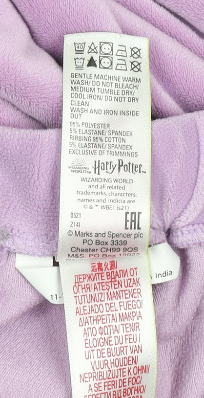 Marks & Spencer Girls Purple Harry Potter Hogwarts Velour Jogger Trousers 11-12 Years