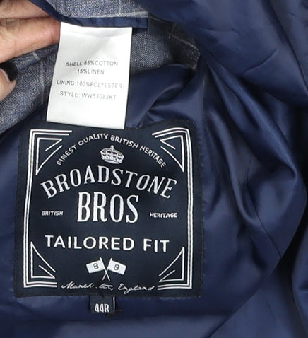 Broadstone Bros Men's Blue Check Blazer 40R Tailored Fit Linen Blend
