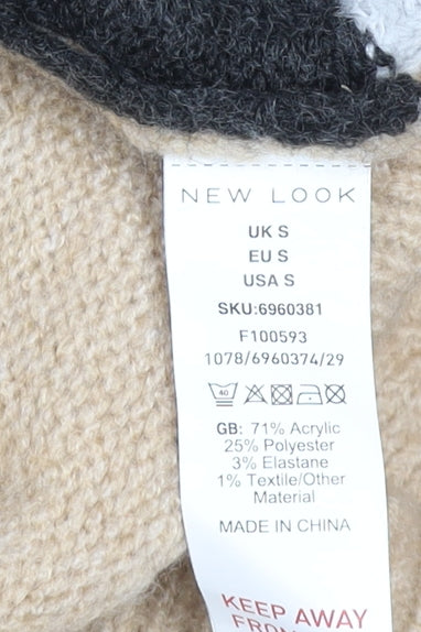 New Look Women Beige Colour Block High Neck Pullover Jumper Size S