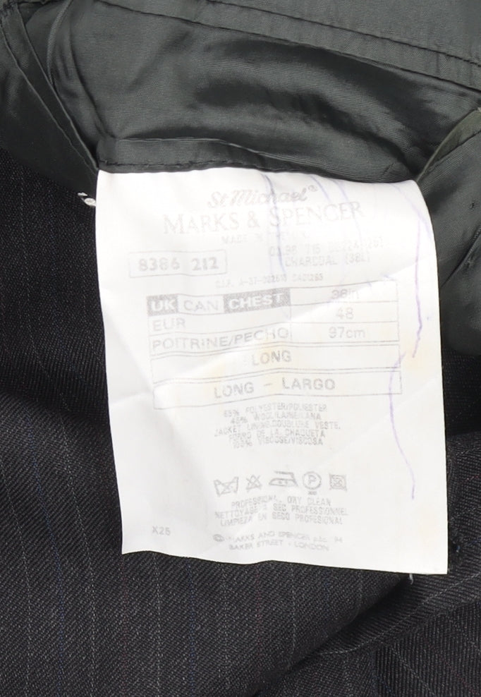 Marks & Spencer Men's Grey Pinstripe 38L Wool Blend Blazer Jacket