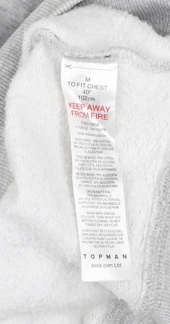 Topman Men's Grey Crew Neck Pullover Sweatshirt Size M Regular Fit