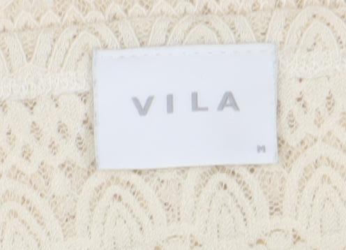 Vila Women’s Beige Lace Long Sleeve V-Neck Blouse Size M