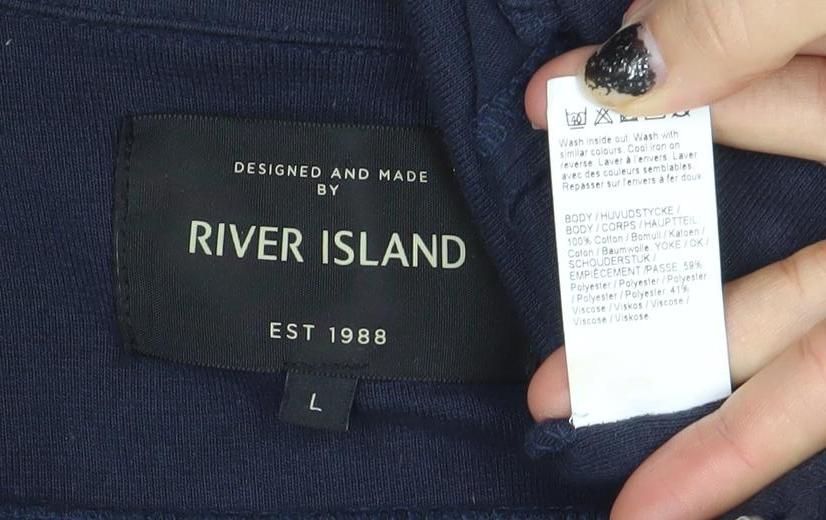 River Island Men's Blue Full Zip Sweatshirt Size L