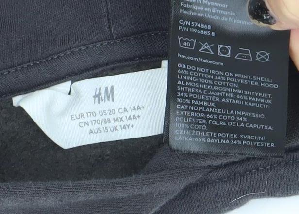 H&M Girls Black Butterfly Graphic Pullover Hoodie - 14 Years