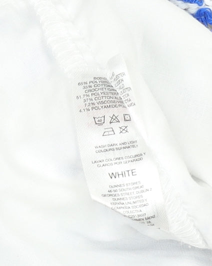Dunnes Women’s White Floral Crochet Blouse XS Puff Sleeve