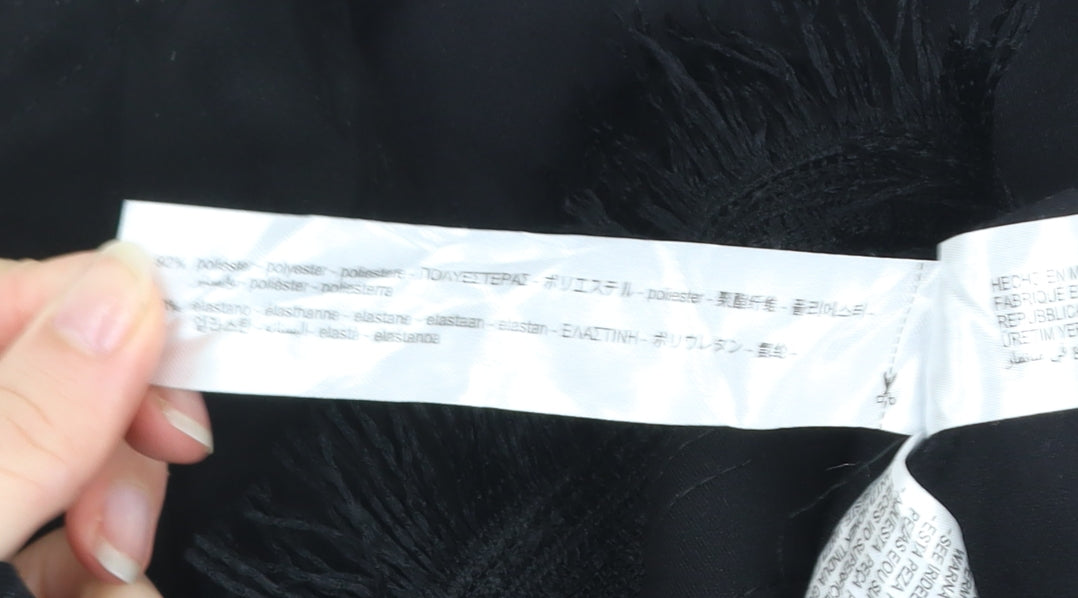 Zara Women Black XS Suede Effect Mid-Length Fringe Open Coat
