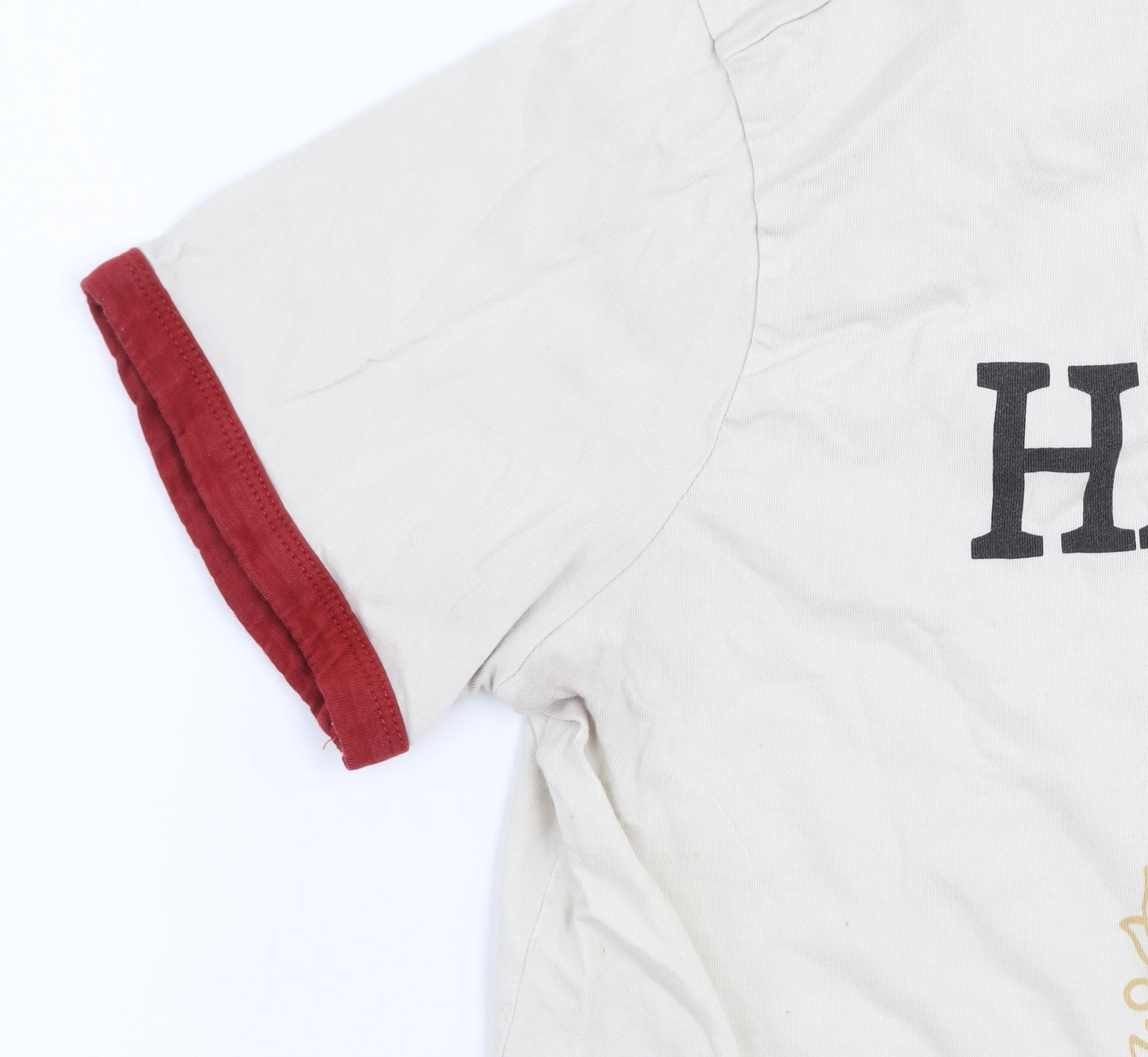H&M Women’s Ivory Harvard Ringer T-Shirt L Cotton Short Sleeve