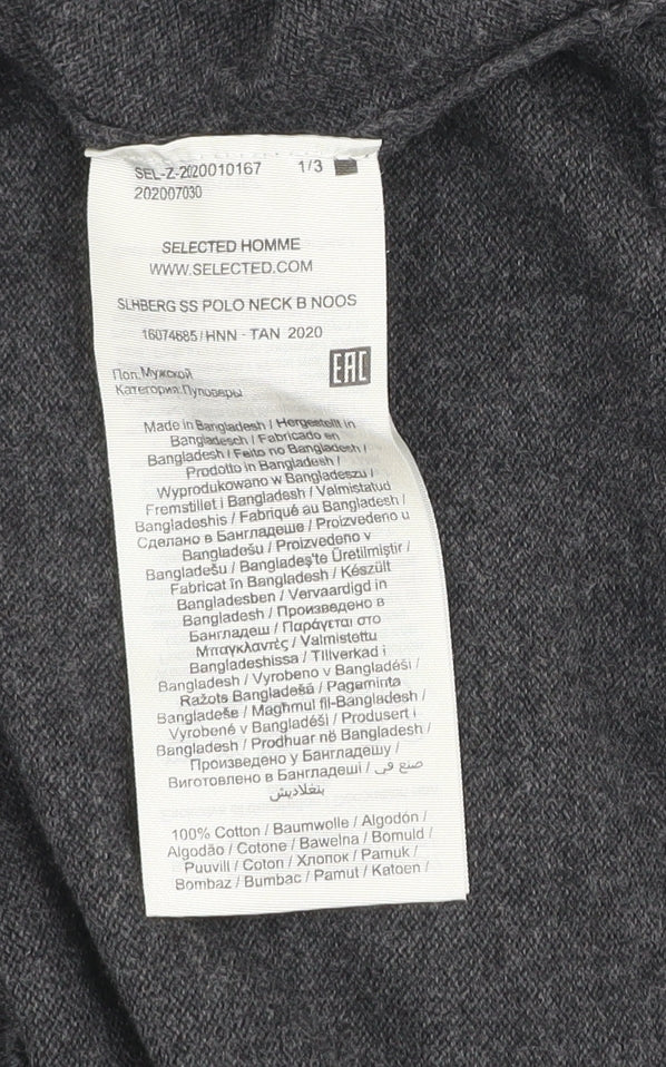 Selected Homme Men's Grey Cotton Polo Shirt XL Short Sleeve Casual Top