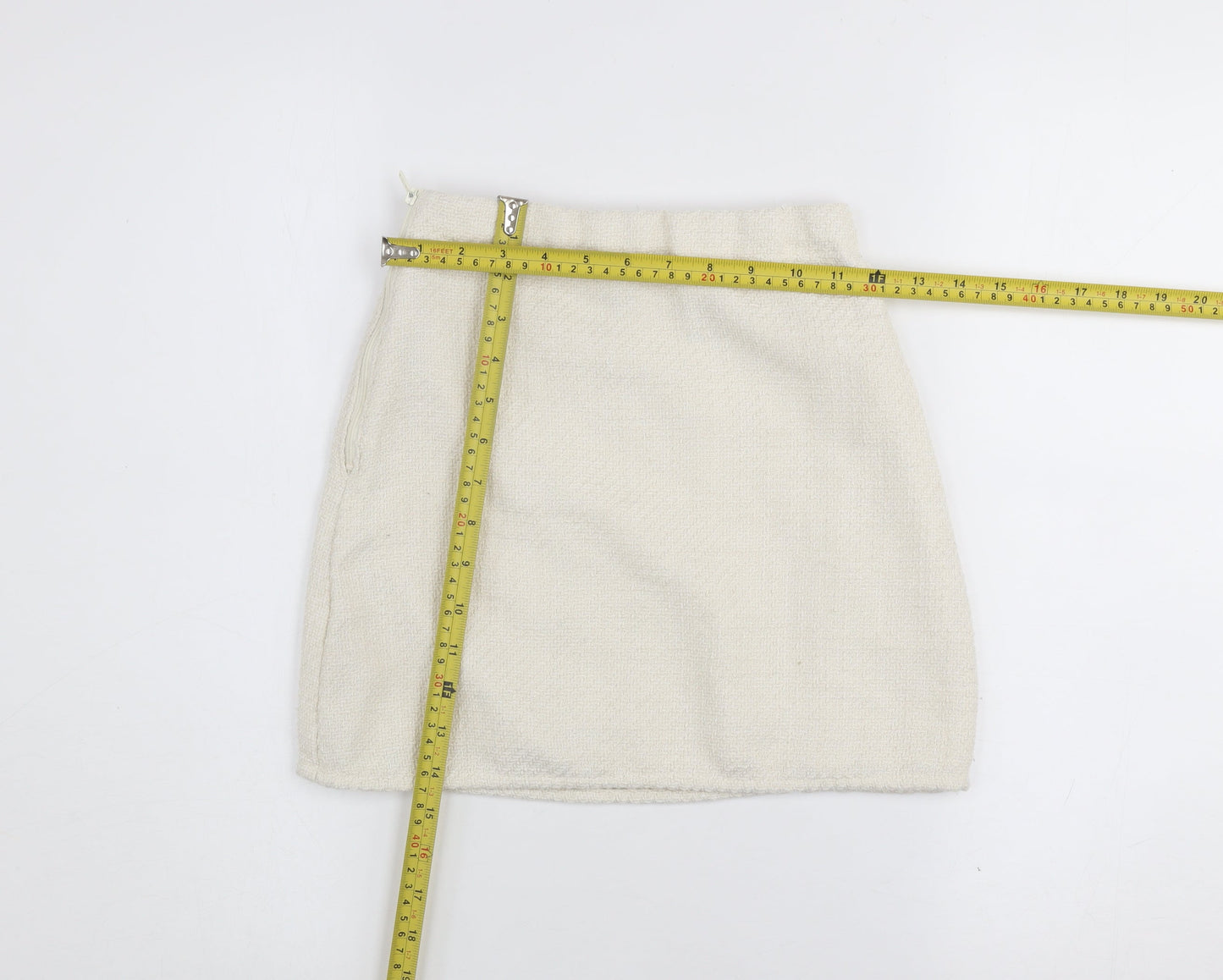 H&M Girls Ivory Mini A-Line Skirt Size 9-10 Years Polyester Zip Fasten