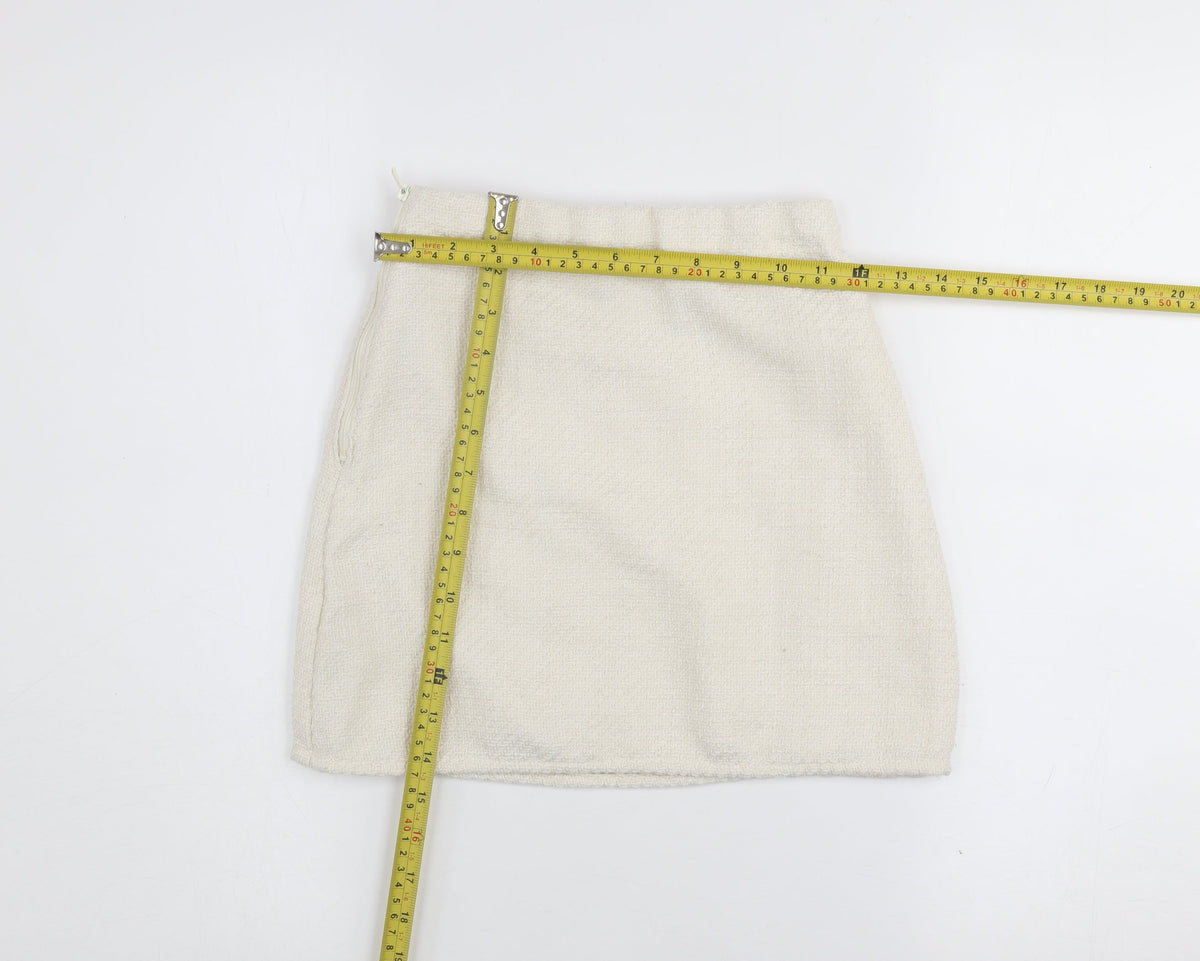 H&M Girls Ivory Mini A-Line Skirt Size 9-10 Years Polyester Zip Fasten