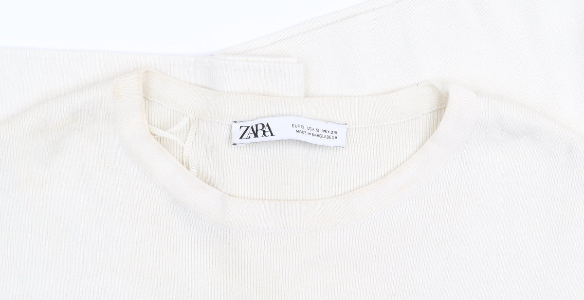 Zara Women Ivory Short Sleeve Basic Knit T-Shirt Size S