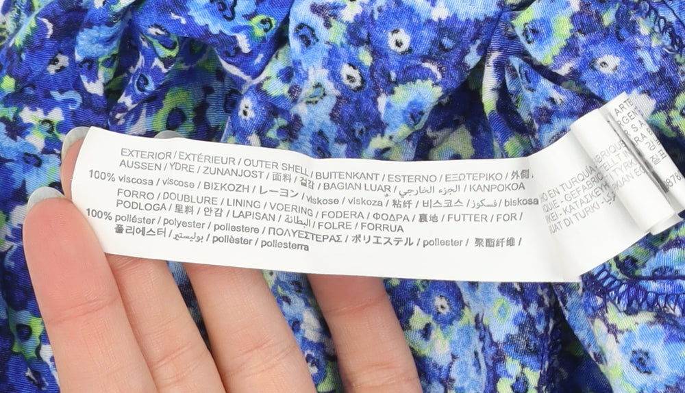 Zara Women Blue Floral Off Shoulder Ruffle Mini Dress Size 12